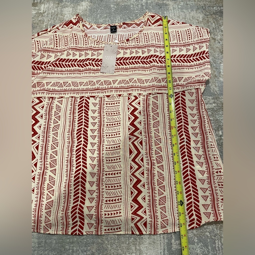 Emory Rose Red White Print Blouse Size XL New With Tags - Picture 5 of 6
